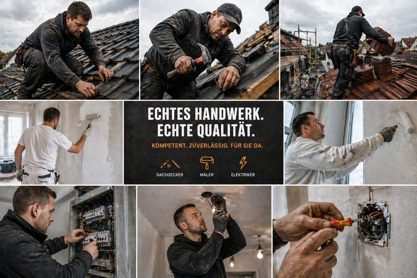 Echtes Handwerk. Echte Qualität. Eindrücke aus Dachdecker-, Maler- und Elektrikerbetrieben.