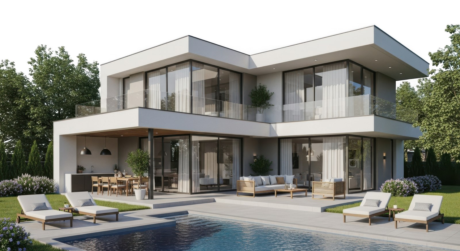 Originalfoto einer modernen Villa bei Tageslicht